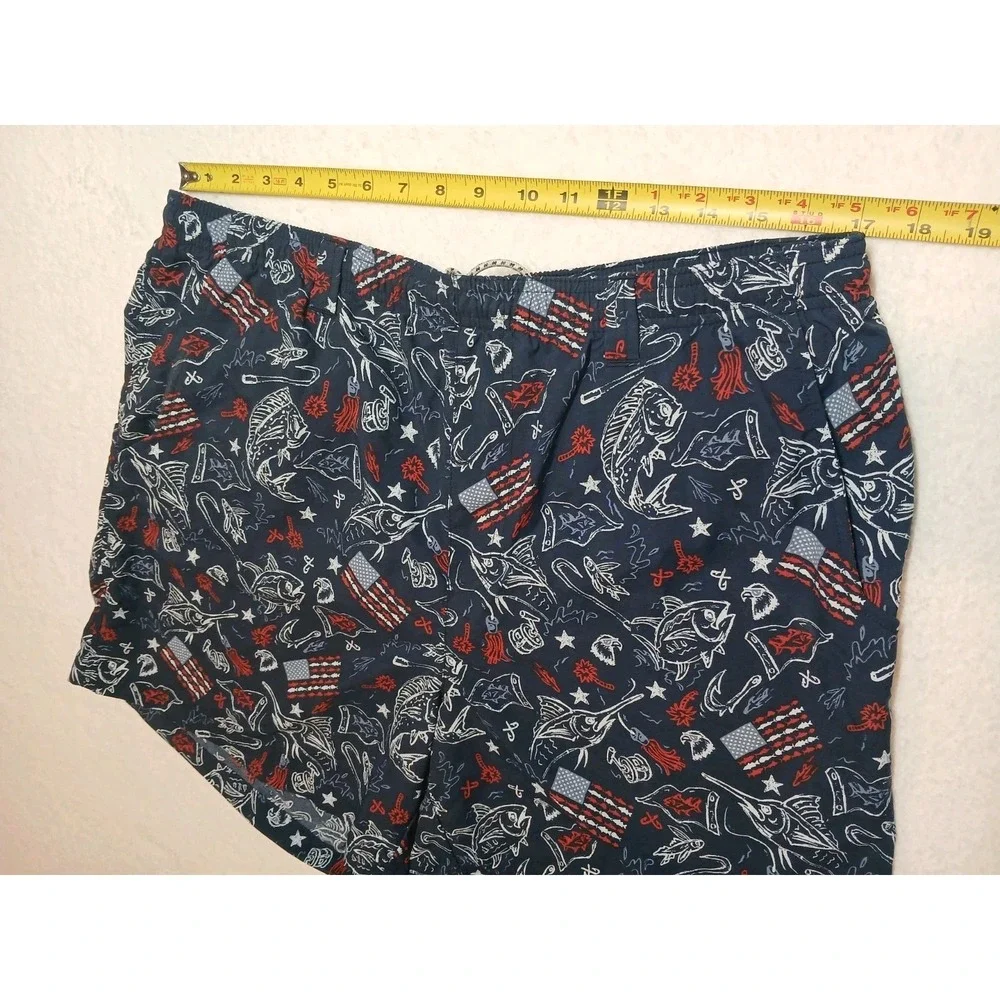 Columbia PFG Mens Trunks Swim Shorts Red White Blue Patriotic Fish American - L